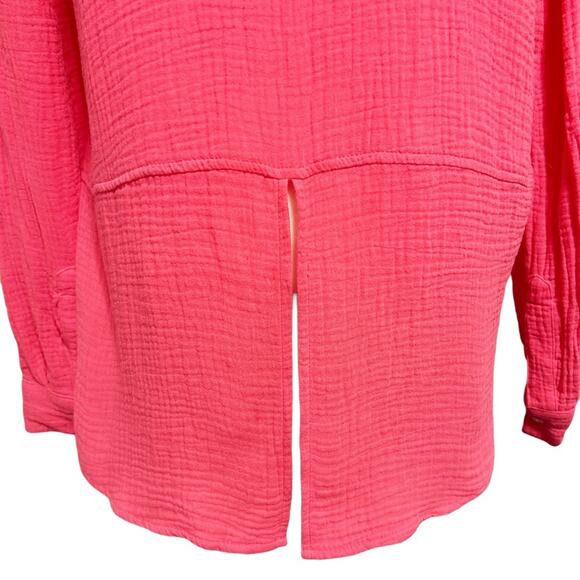 Lucky Brand Pink Split Back Hem Long Sleeve Button Down Shirt Top Size S/P - Picture 5 of 9